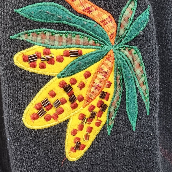 🌽🎃 Bobbie Brooks vintage plus Fall Thanksgiving embroidery beaded sweater vest - Picture 3 of 15